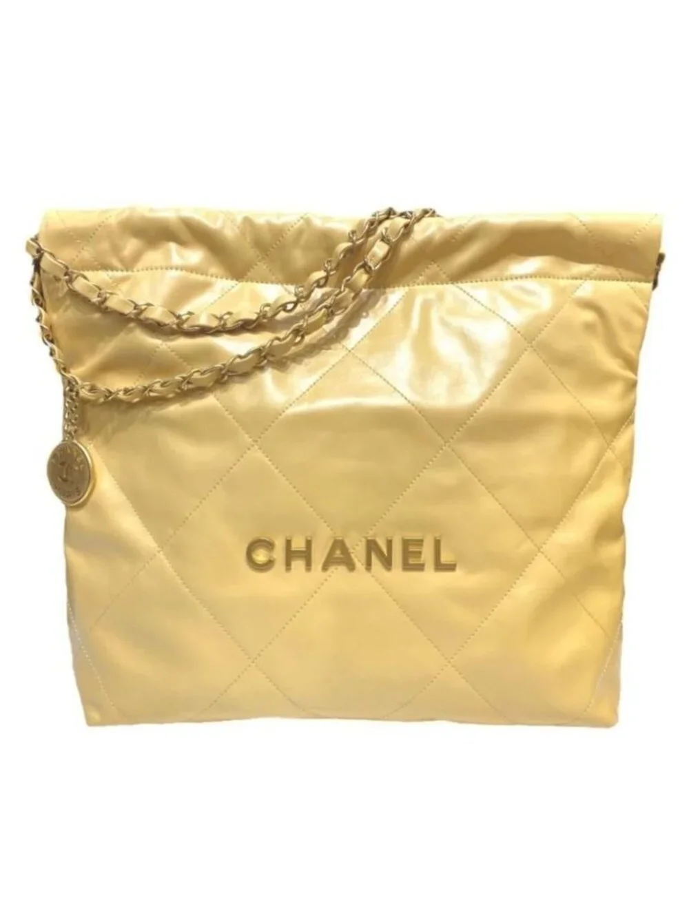 Chanel 22 Tote Small Handbag As3260 Quilted Plate Yellow